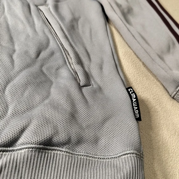 adidas Gray Half-Zip Pindot Sweatshirt with Black Stripes. - Picture 7 of 15